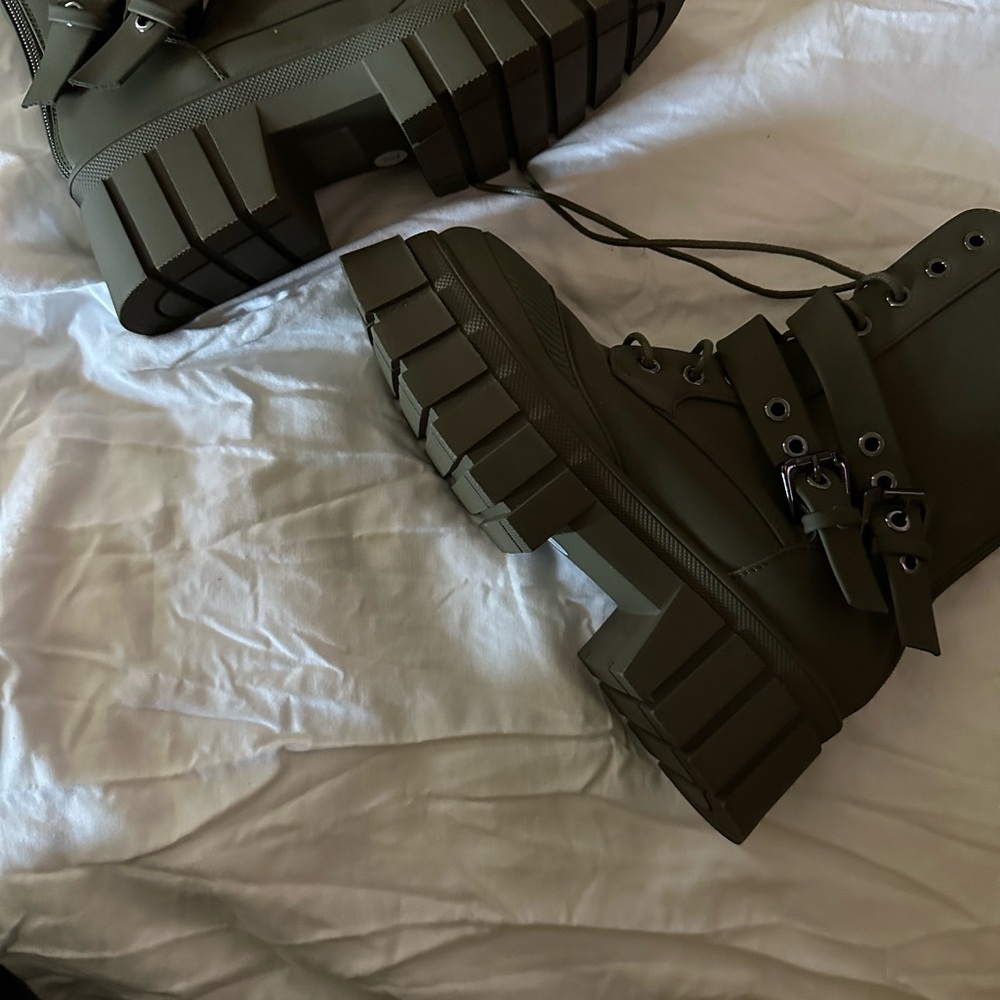 Fashion Nova Dark Green Combat Boots